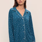 Gisele Printed Modal Long PJ Set Festive Lights Sapphire/Ivory