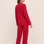 Gisele Printed Modal Long PJ Set with Ribbon Winter Wonderland Haute Red/Ivory W/ Ribbon