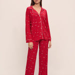 Gisele Printed Modal Long PJ Set with Ribbon Winter Wonderland Haute Red/Ivory W/ Ribbon