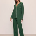 Gisele Modal Long PJ Set Forest Green/Ivory W/ Ribbon