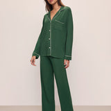 Gisele Modal Long PJ Set Forest Green/Ivory W/ Ribbon