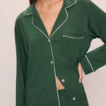 Gisele Modal Long PJ Set Forest Green/Ivory W/ Ribbon