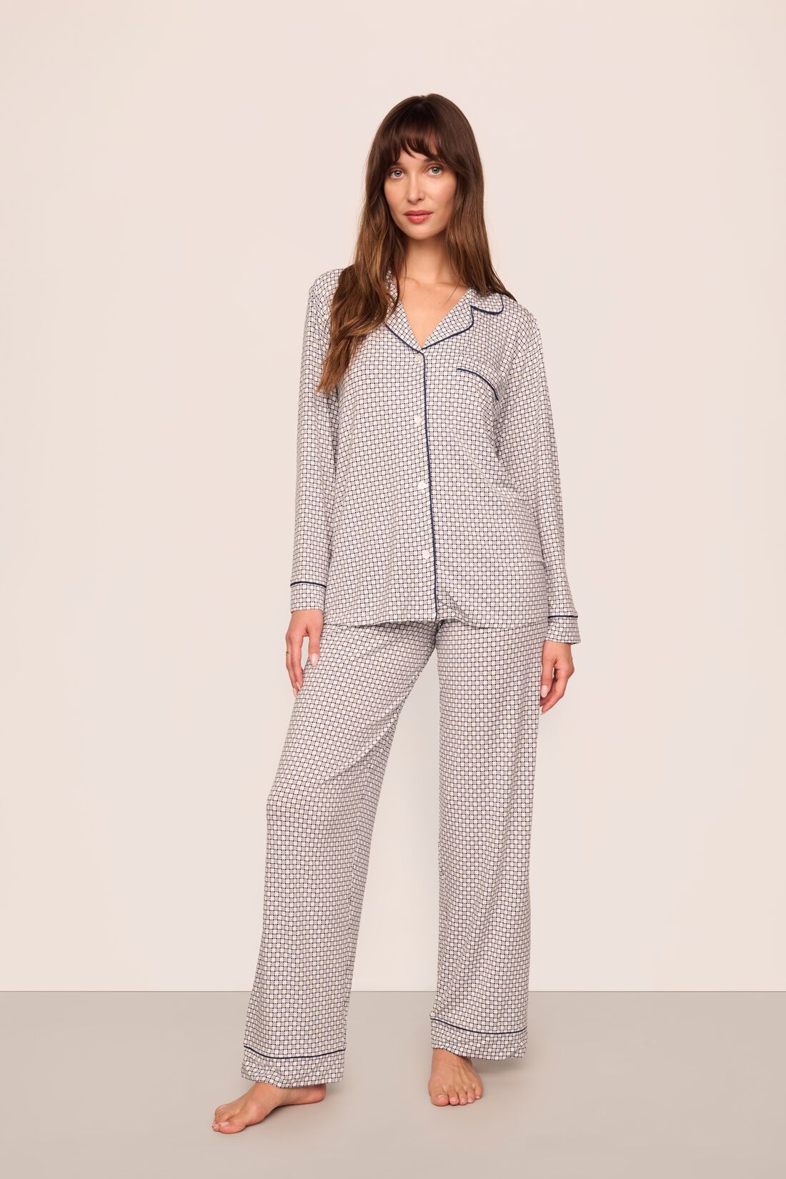 Gisele Printed Long PJ Set Geo-Sphere Gray Dawn/Navy