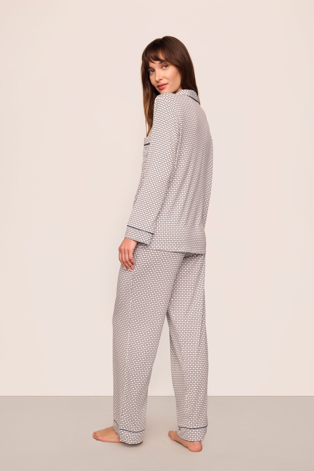 Gisele Printed Long PJ Set Geo-Sphere Gray Dawn/Navy
