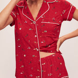 Gisele Printed Modal Shortie Short PJ Set Winter Wonderland Haute Red/Ivory