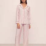 Gisele Printed Modal Long PJ Set Duo Stripe Haute Red/Haute Red W/ Ribbon