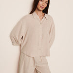 LINEN BLEND RELAXED SLEEVE TOP