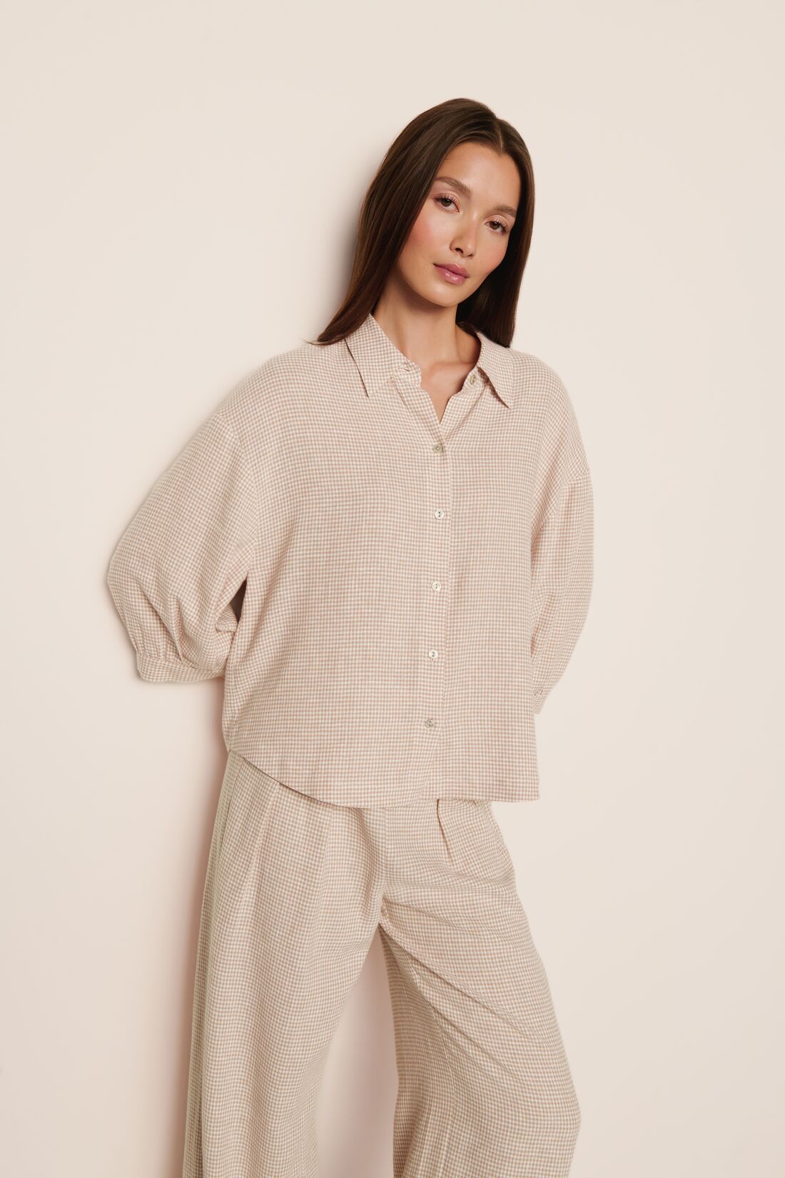 LINEN BLEND RELAXED SLEEVE TOP