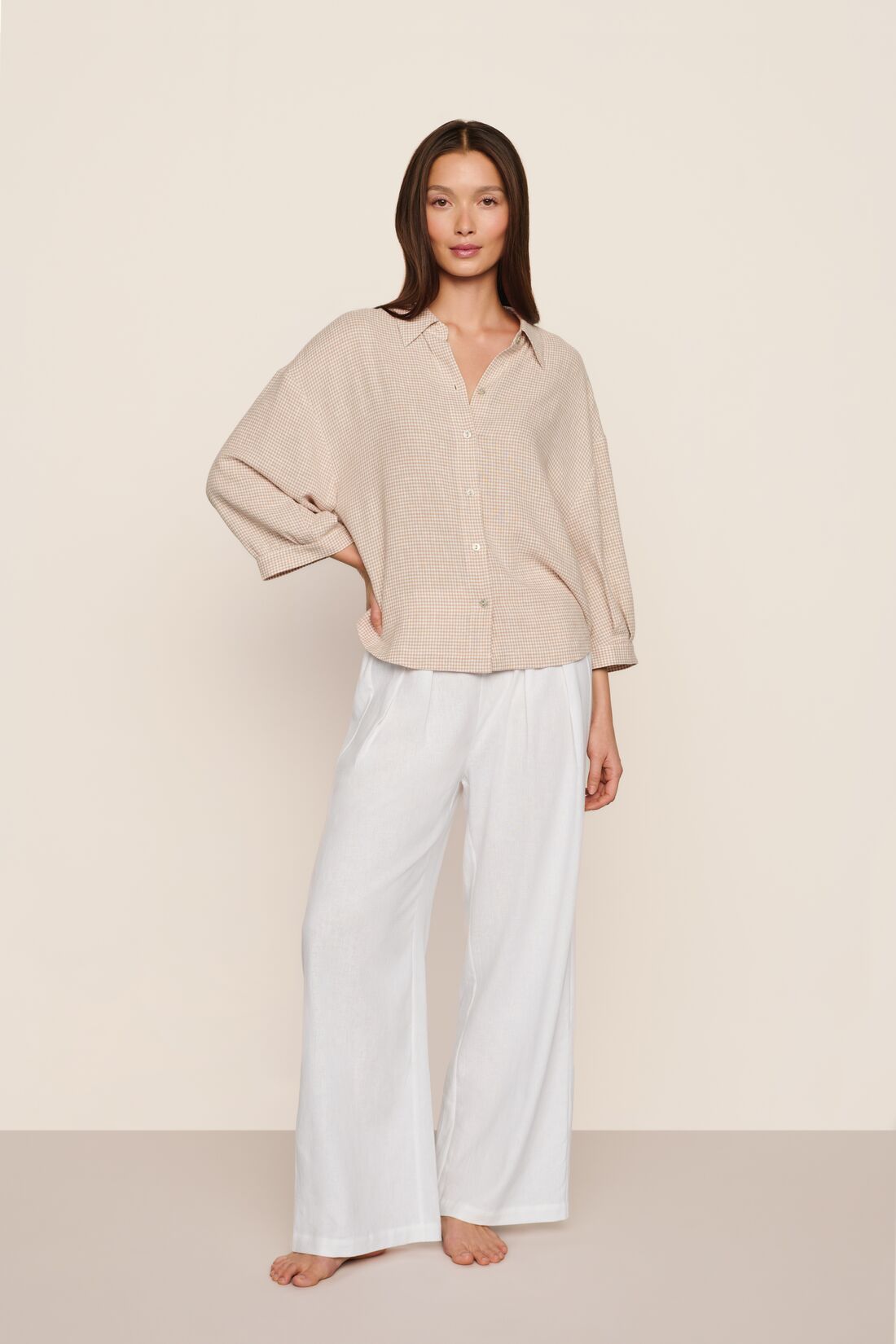 LINEN BLEND RELAXED SLEEVE TOP