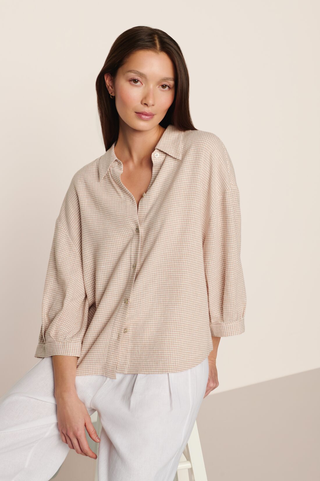 LINEN BLEND RELAXED SLEEVE TOP