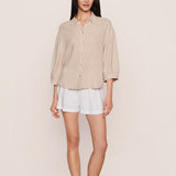 LINEN BLEND RELAXED SLEEVE TOP