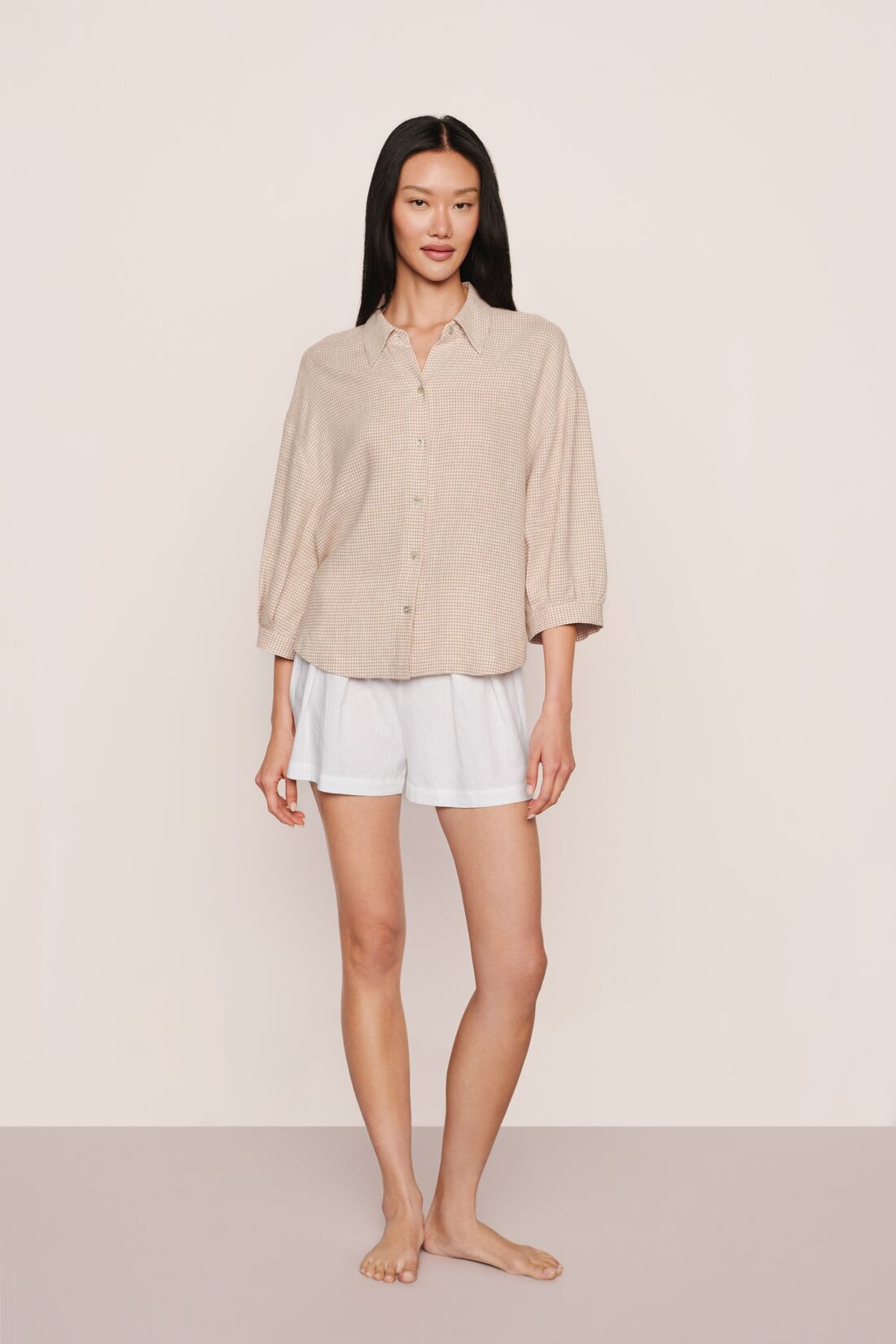 LINEN BLEND RELAXED SLEEVE TOP