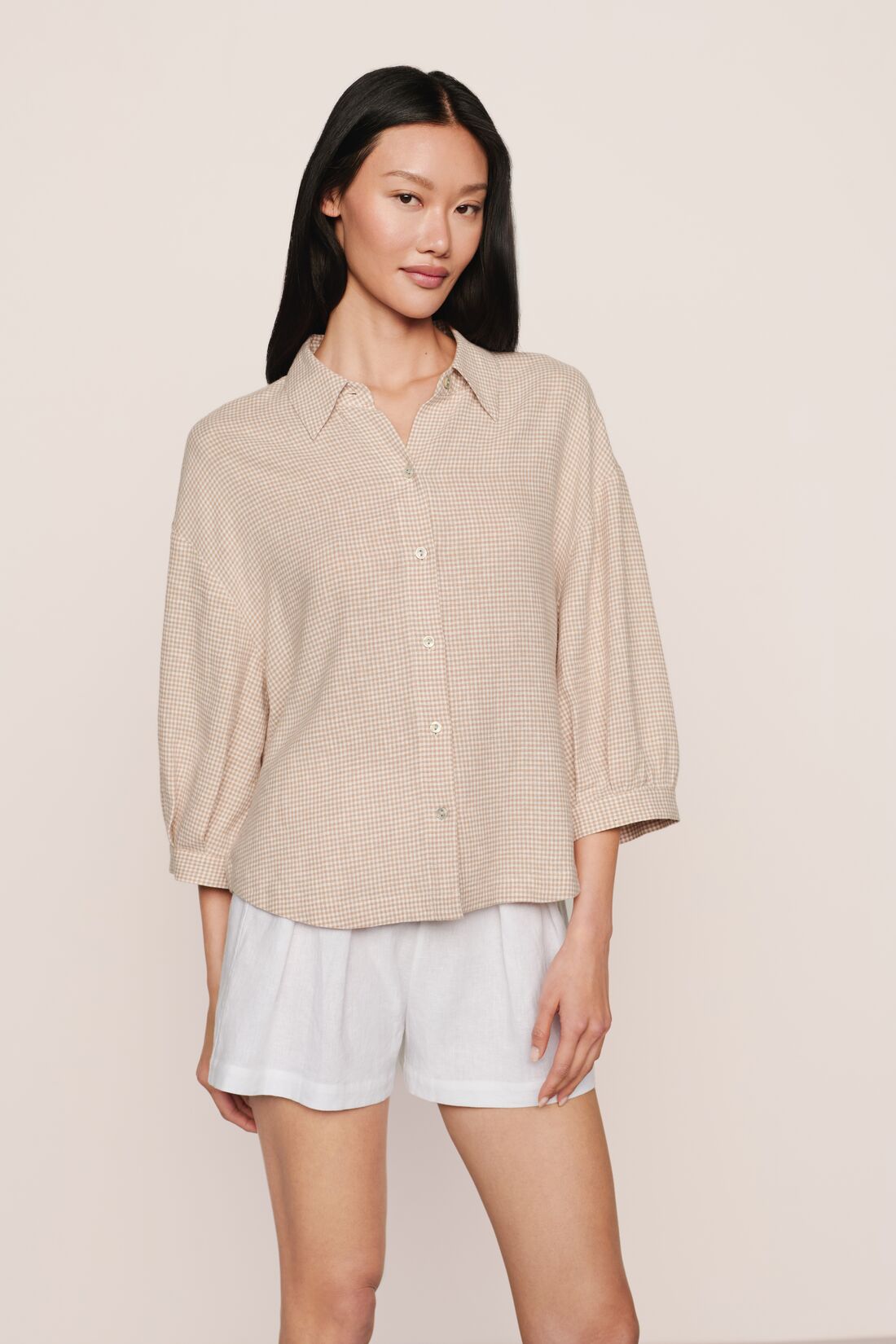 LINEN BLEND RELAXED SLEEVE TOP