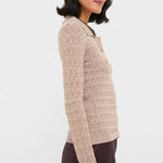 Ruby Knit Long Sleeve Polo Champagne