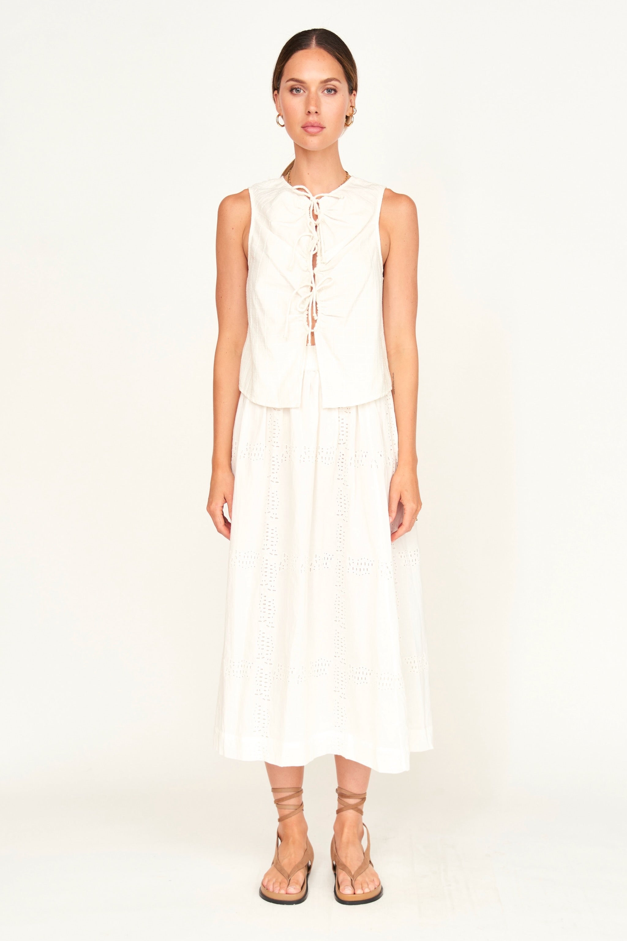 Cerritos Top in White Box Stitch