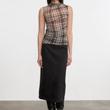Plaid Mesh Sleeveless Twist Top