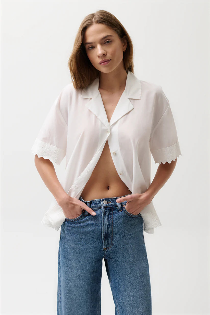 Maliah Silk Blend Button Up Top W Lace