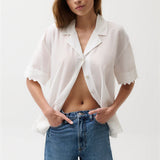 Maliah Silk Blend Button Up Top W Lace