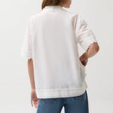 Maliah Silk Blend Button Up Top W Lace