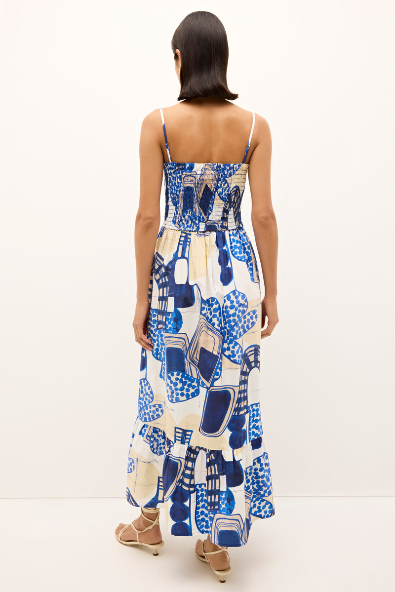 Neeley Smocked Abstract Print Cotton Midi Dress