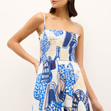 Neeley Smocked Abstract Print Cotton Midi Dress
