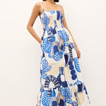 Neeley Smocked Abstract Print Cotton Midi Dress