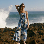 Neeley Smocked Abstract Print Cotton Midi Dress
