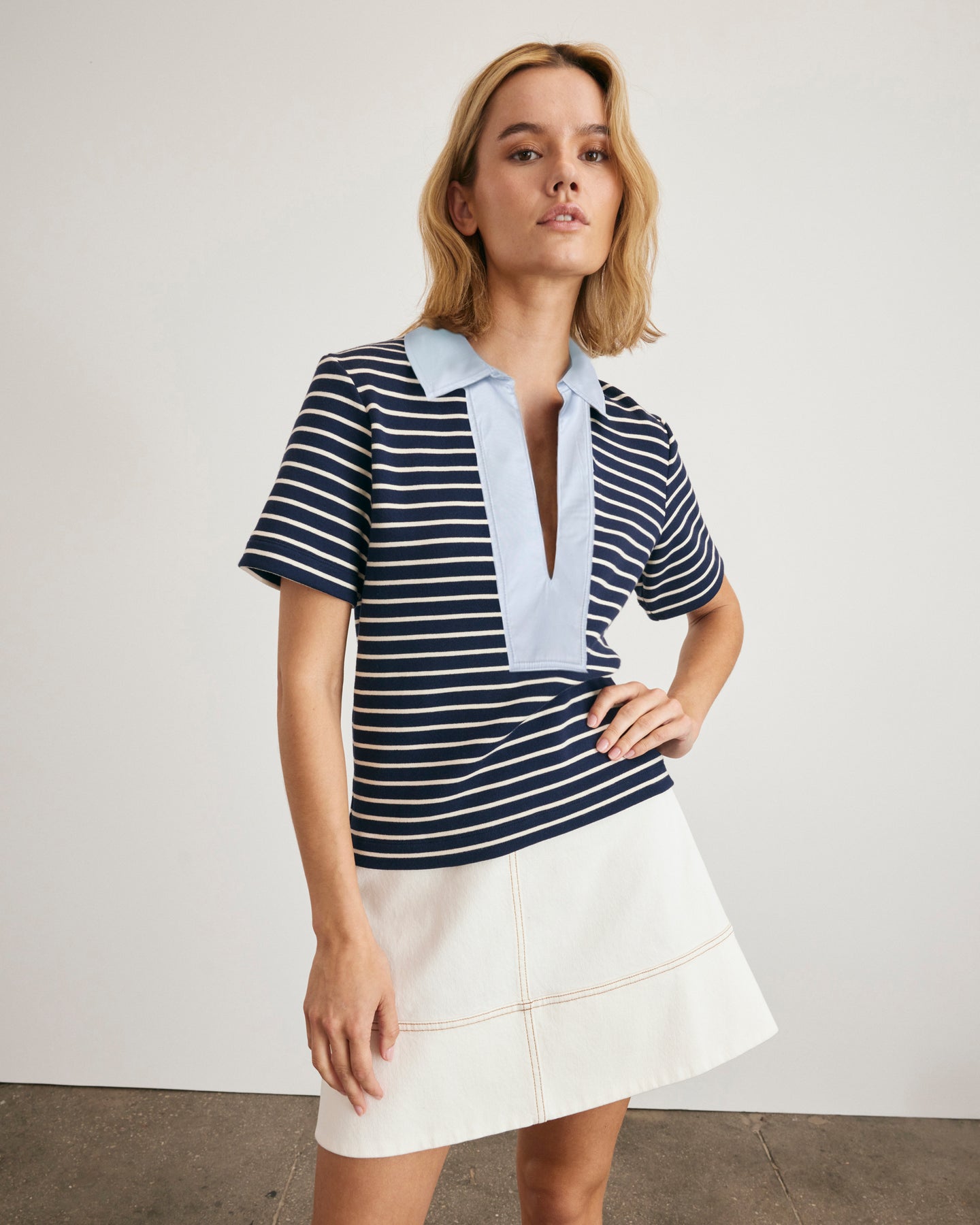 Melanie Top Maritime Blue/Cream Thin Stripe