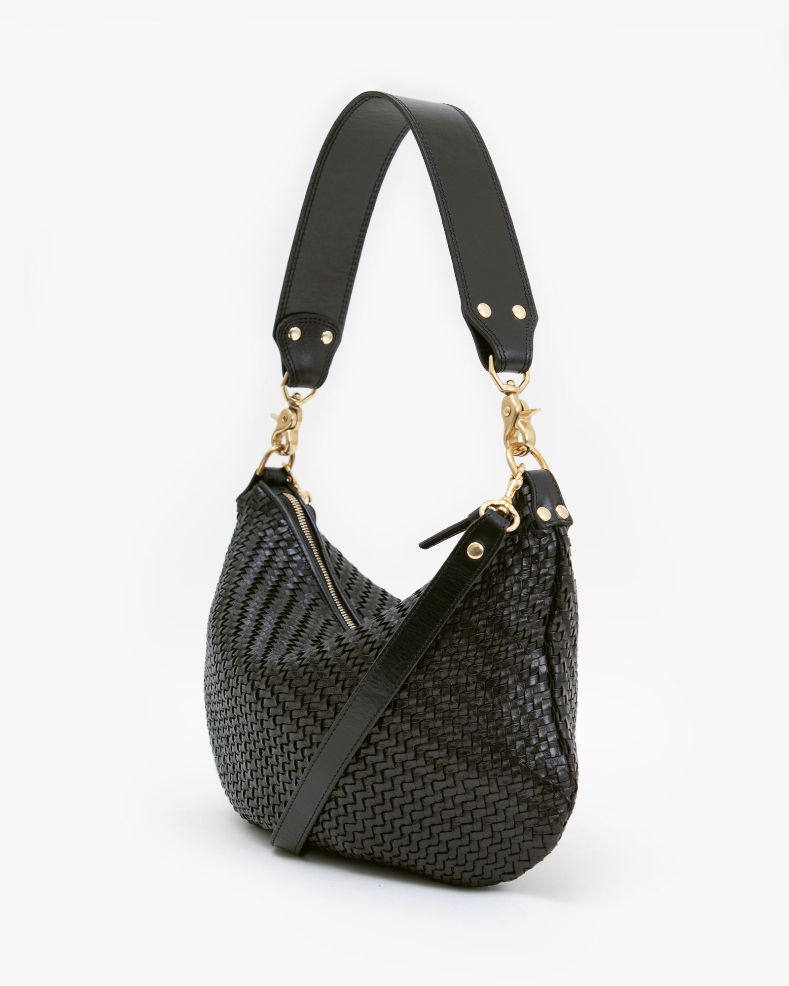 Moyen Messenger Crossbody/ Shoulder Bag Black Woven Zip Zag Bag