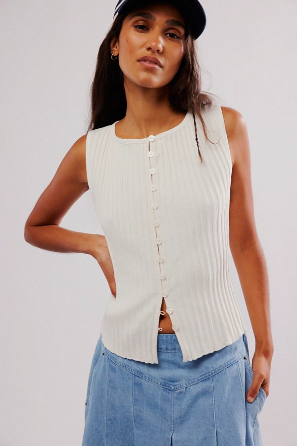 Tilly Button Up Vest Ivory