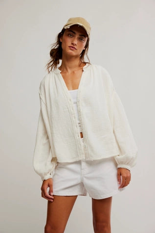 Valley Double Cloth Linen Button Up Top