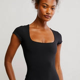 Square Neck Basic Bodysuit Black