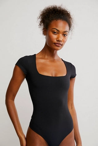 Square Neck Basic Bodysuit Black