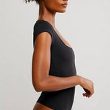 Square Neck Basic Bodysuit Black