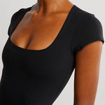 Square Neck Basic Bodysuit Black