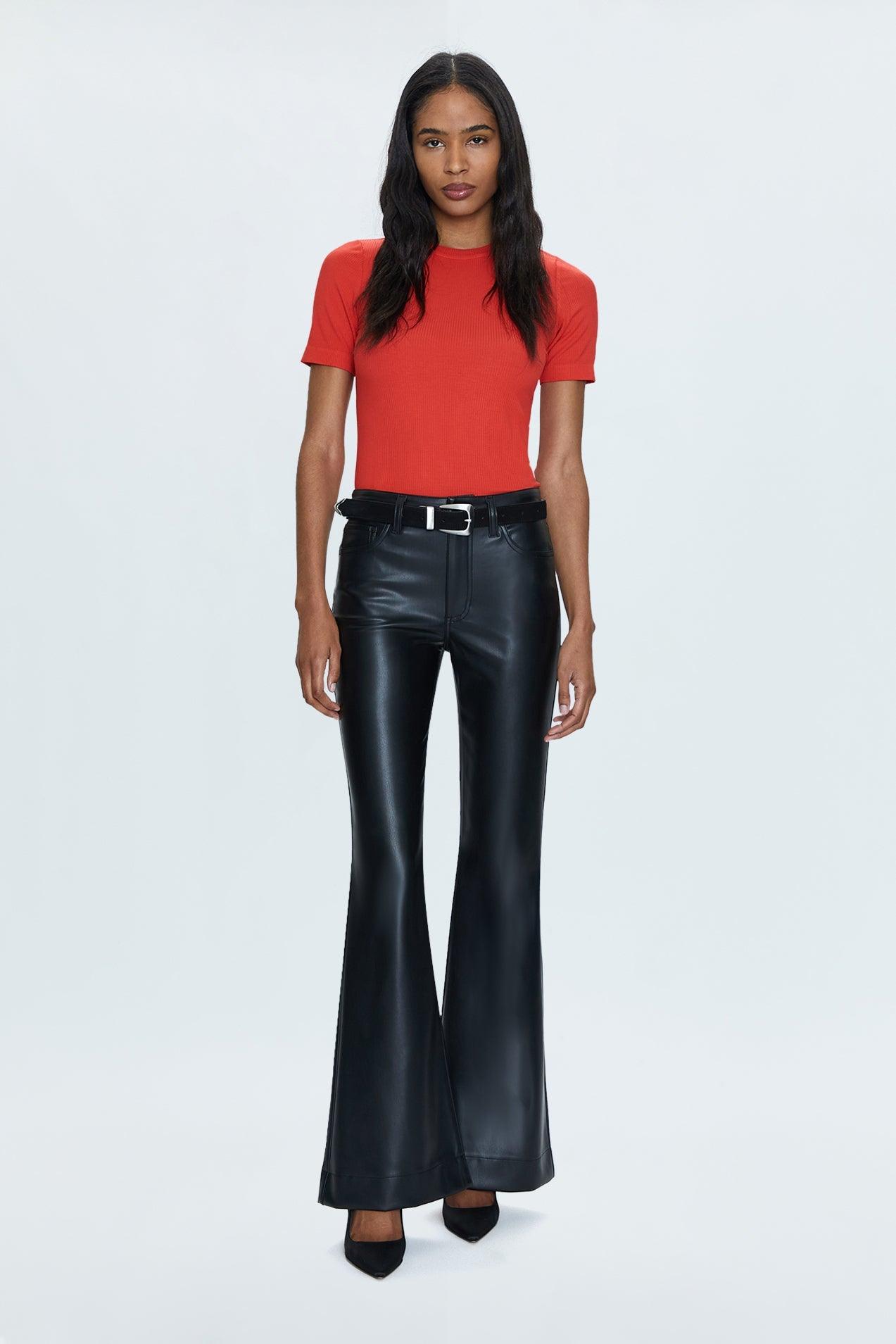 Kinsley Mid Rise Ultra Flare Slate Black Leather Pants
