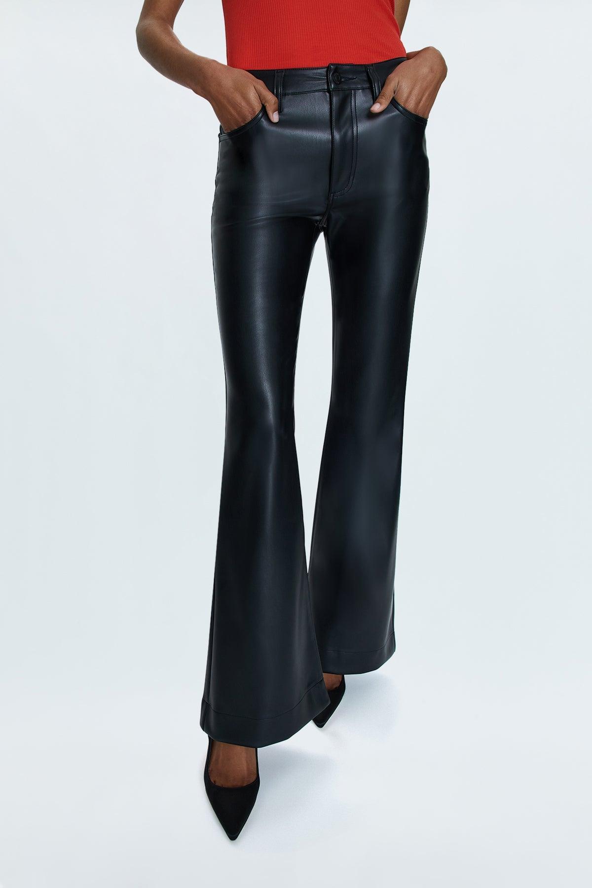Kinsley Mid Rise Ultra Flare Slate Black Leather Pants