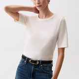 Melika Quarter Sleeve Crew Neck Tee White