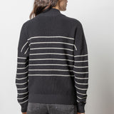 Lilla P Striped Zip Front Sweater Black Stripe