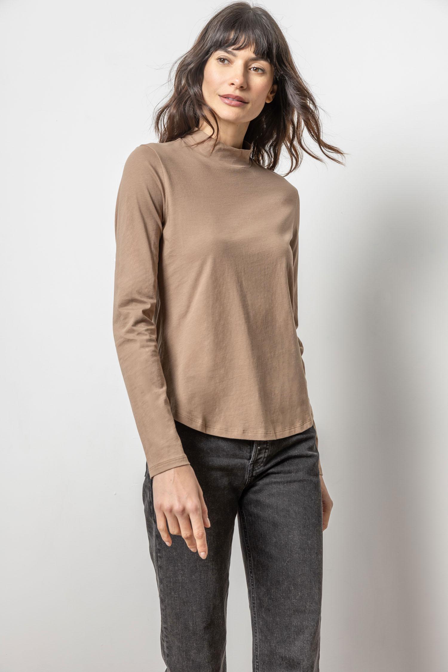 Long Sleeve Mock Neck Tee Shiitake