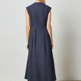 Sleeveless Seamed Maxi Dress Navy