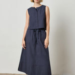 Long Poplin Skirt Navy