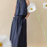 Long Poplin Skirt Navy