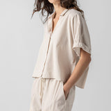 Striped Boxy Button Down Flax Stripe