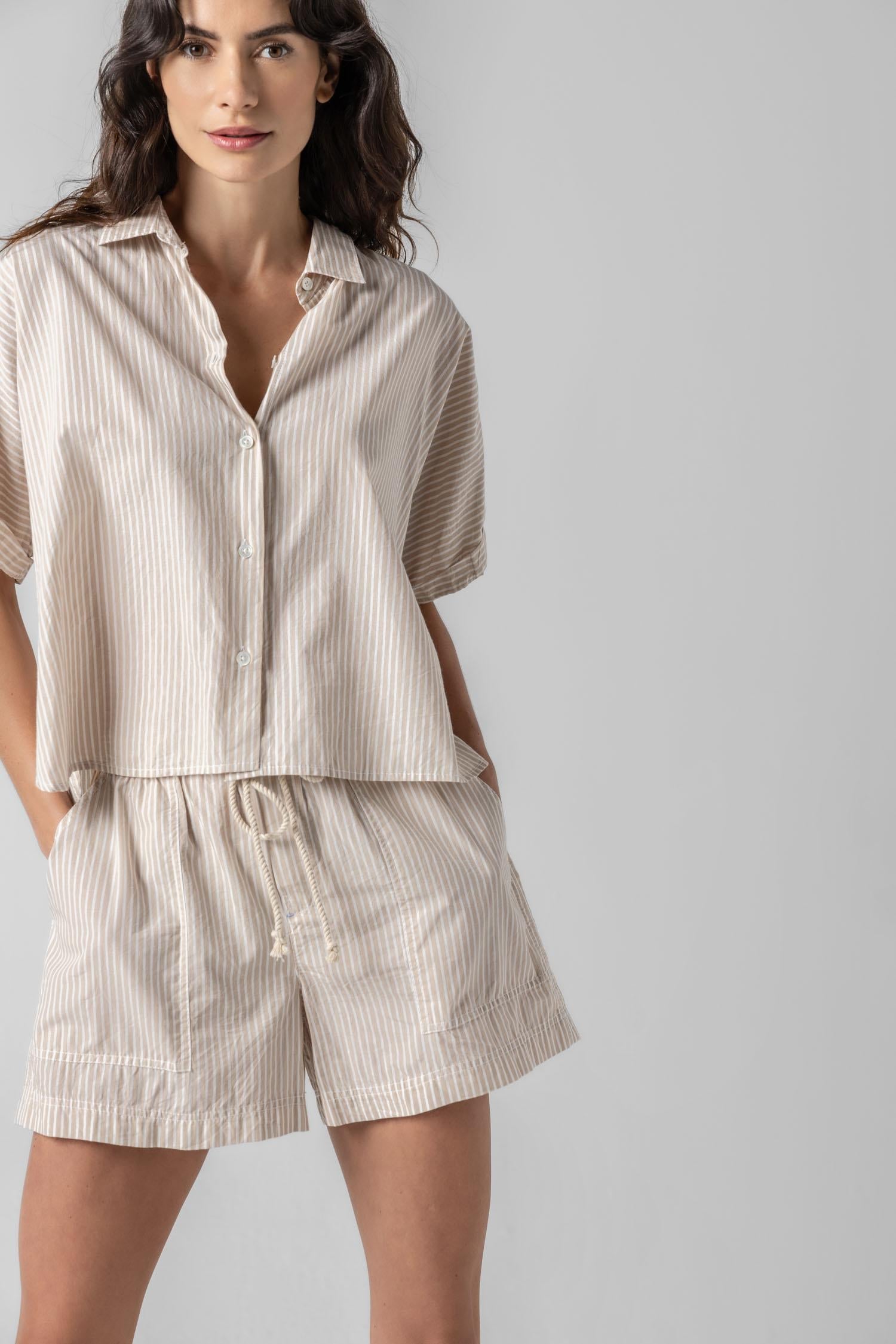 Striped Boxy Button Down Flax Stripe