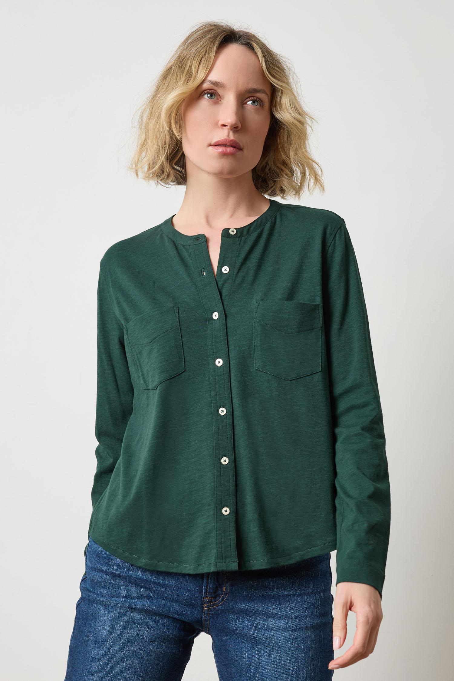 Mandarin Collar Button Down Spruce