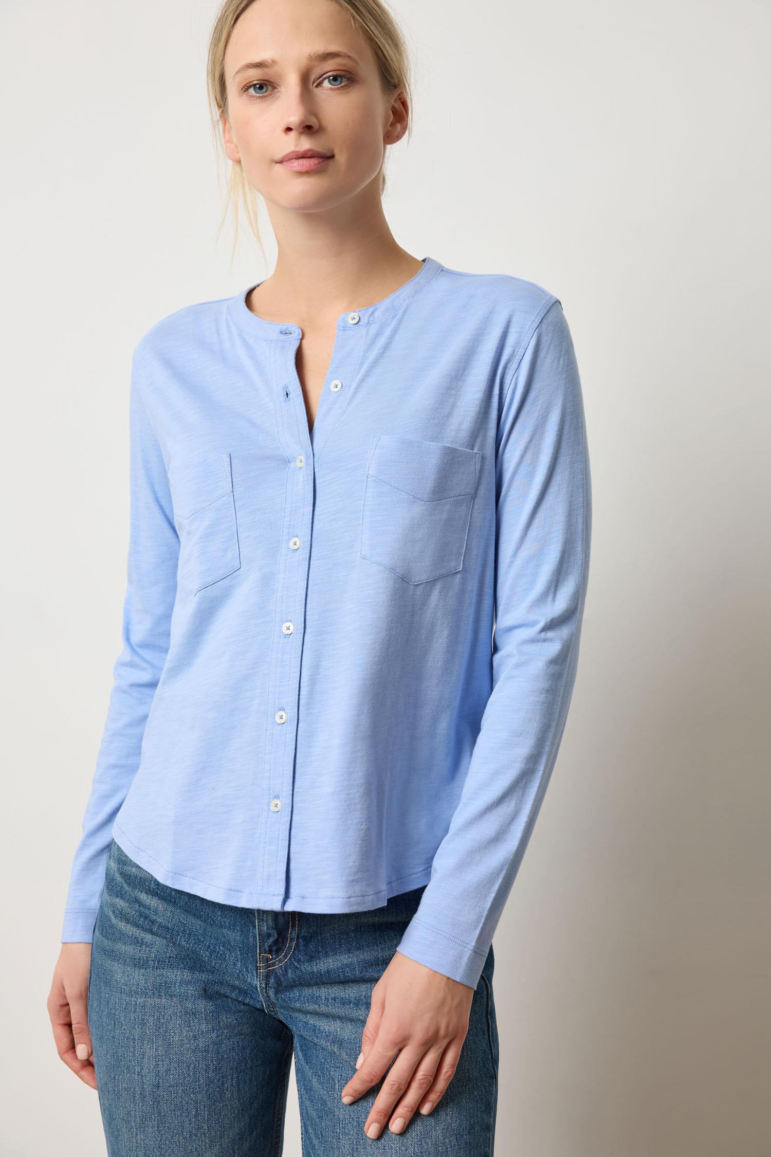 Mandarin Collar Button Down Wedgewood Blue