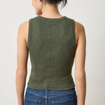 Rib Slub Side Pleat Tank Lichen