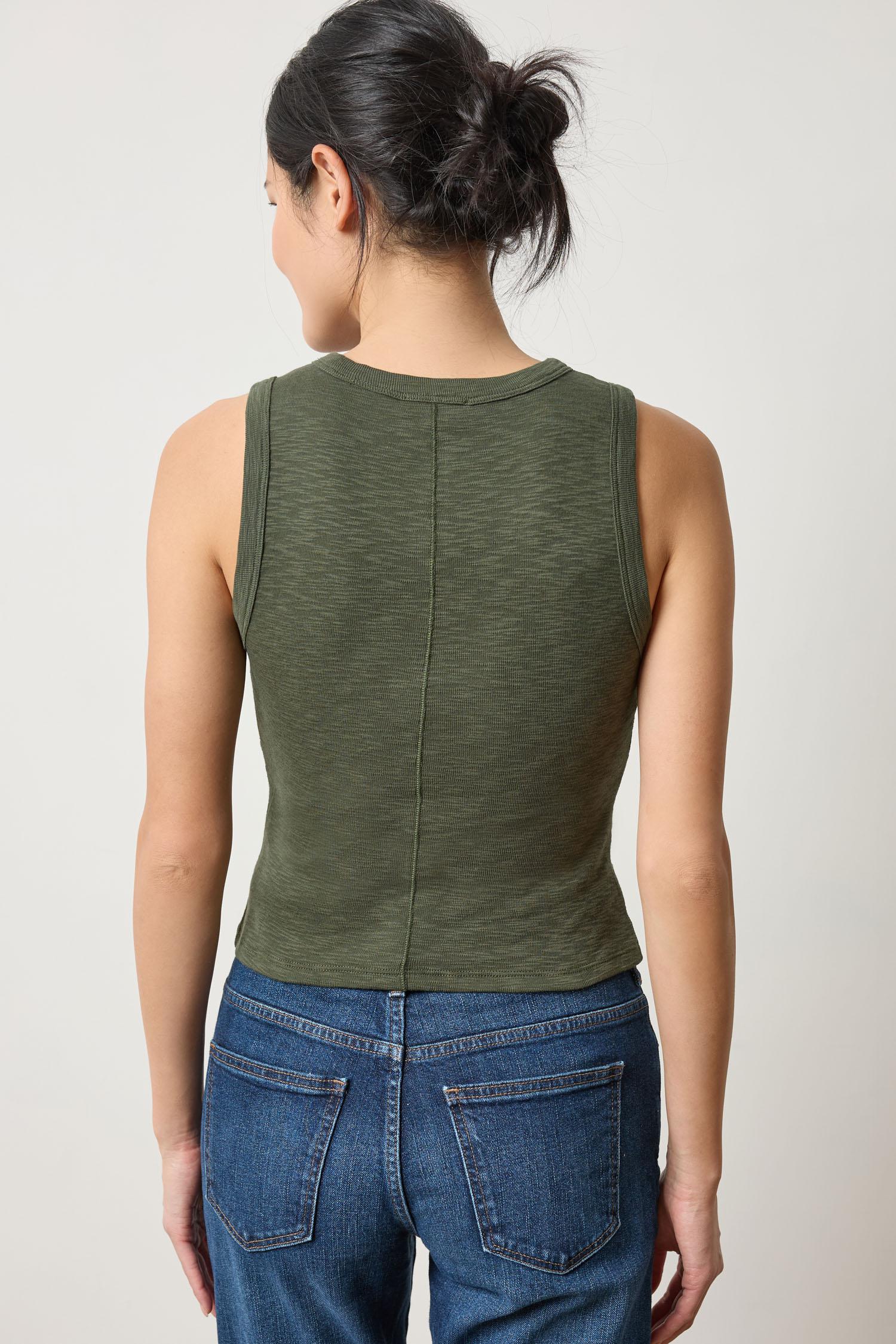 Rib Slub Side Pleat Tank Lichen