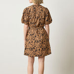 Shirred Sleeve Split Neck Dress Animal Floral